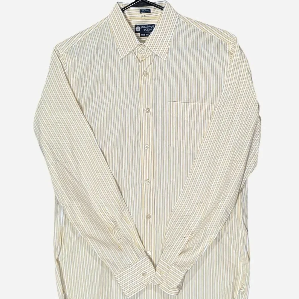 J.Crew Haberdashery Shirt Mens Medium M Yellow Striped 80s 2-Ply Cotton L/S